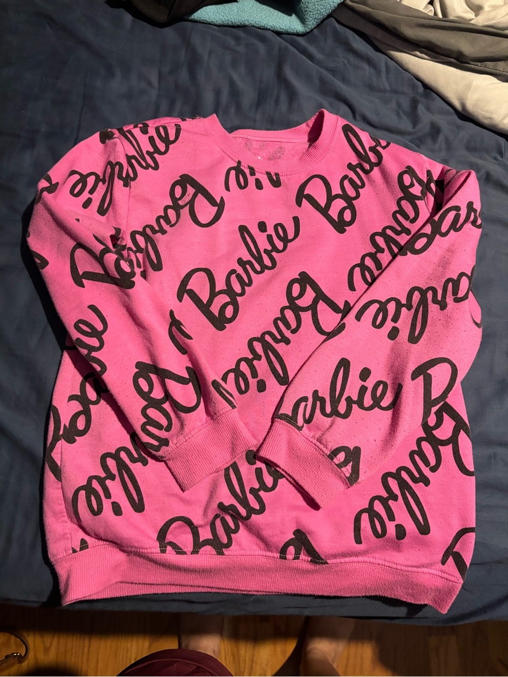 Barbie Hot Pink All-Over Script Crewneck Sweater